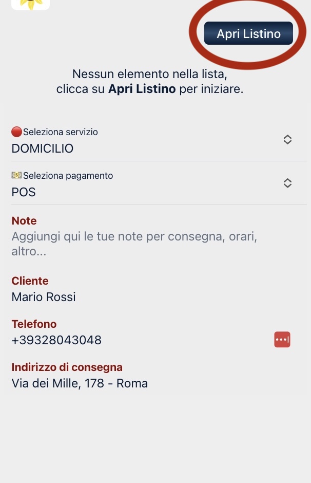 Inserimento Ordine da parte del Cliente accedendo al listino prezzi.